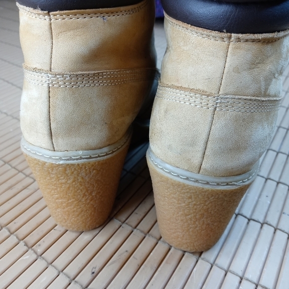 Timberland "Amston" Wedge Heel Wheat Nubuck paracord lace lug sole Boots 8251A - Picture 8 of 10